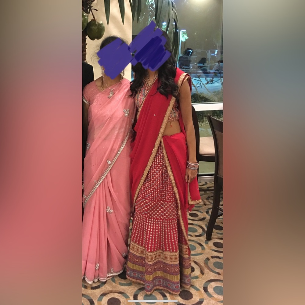 Elegant Red and Pink Lehenga